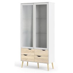 Odense vitrineskab 100 cm bredt med 4 skuffer og 2 glasdre.