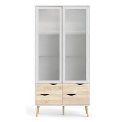 Odense vitrineskab 100 cm bredt med 4 skuffer og 2 glasdre.