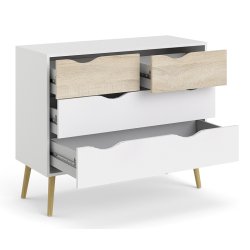 Odense 100 cm bred kommode med 4 skuffer, hvid og ege look 