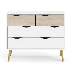 Odense 100 cm bred kommode med 4 skuffer, hvid og ege look 