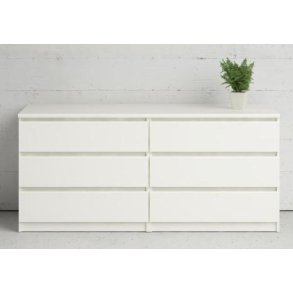 Nibe 150 cm bred kommode hvid ask med 6 skuffer.