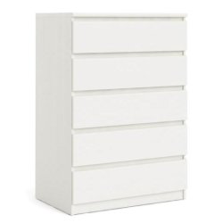 Nibe 75 cm bred kommode hvid ask med 5 skuffer.