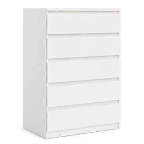 Nibe 75 cm bred kommode hvid ask med 5 skuffer.
