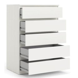 Nibe 75 cm bred kommode hvid ask med 5 skuffer.