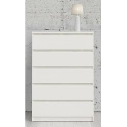 Nibe 75 cm bred kommode hvid ask med 5 skuffer.