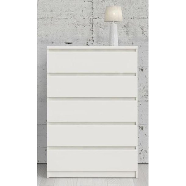 Nibe 75 cm bred kommode hvid ask med 5 skuffer.