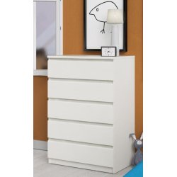 Nibe 75 cm bred kommode hvid ask med 5 skuffer.