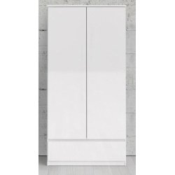 Nibe 100 cm bredt garderobeskab hvid højglans med 2 skabe og 1 skuffe.