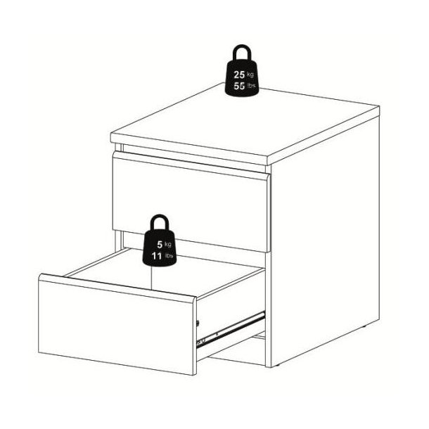 Nibe 40 cm bredt natbord i mat sort med 2 skuffer.