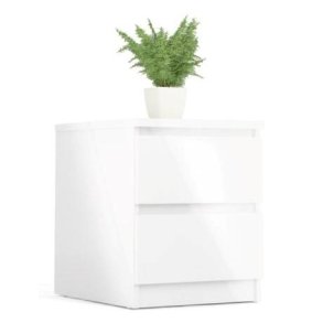 Nibe 40 cm bredt natbord i hvid hjglans med 2 skuffer.