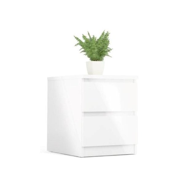 Nibe 40 cm bredt natbord i hvid hjglans med 2 skuffer.