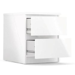 Nibe 40 cm bredt natbord i hvid hjglans med 2 skuffer.