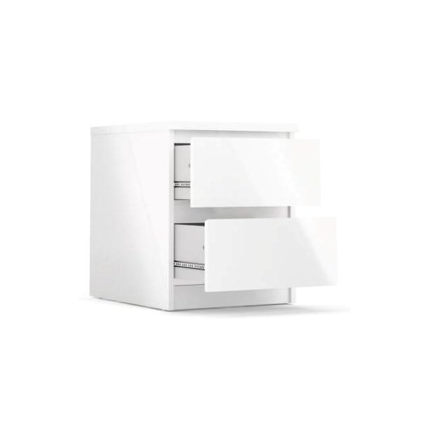 Nibe 40 cm bredt natbord i hvid hjglans med 2 skuffer.