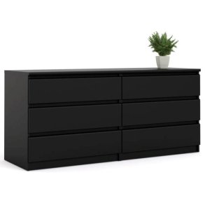 Nibe 150 cm bred kommode mat sort med 6 skuffer.