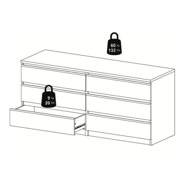 Nibe 150 cm bred kommode trffel look med 2 x 3 skuffer.