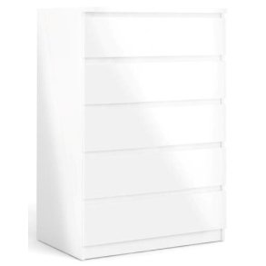 Nibe 75 cm bred kommode hvid hjglans med 5 skuffer.