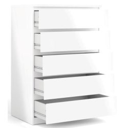 Nibe 75 cm bred kommode hvid hjglans med 5 skuffer.