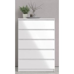 Nibe 75 cm bred kommode hvid hjglans med 5 skuffer.