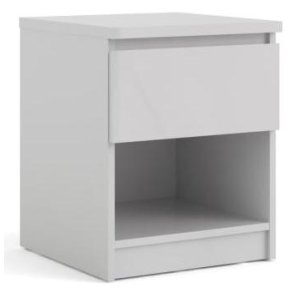 Nibe 40 cm bredt natbord hvid hjglans med 1 skuffe og 1 hylde.