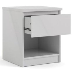 Nibe 40 cm bredt natbord hvid hjglans med 1 skuffe og 1 hylde.