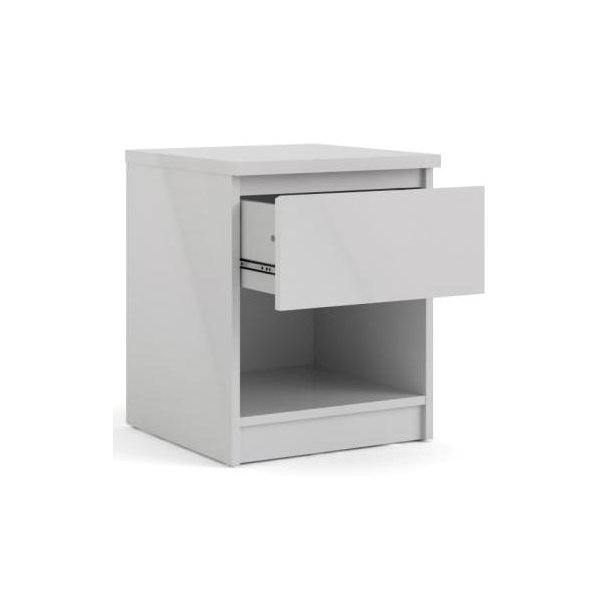 Nibe 40 cm bredt natbord hvid hjglans med 1 skuffe og 1 hylde.