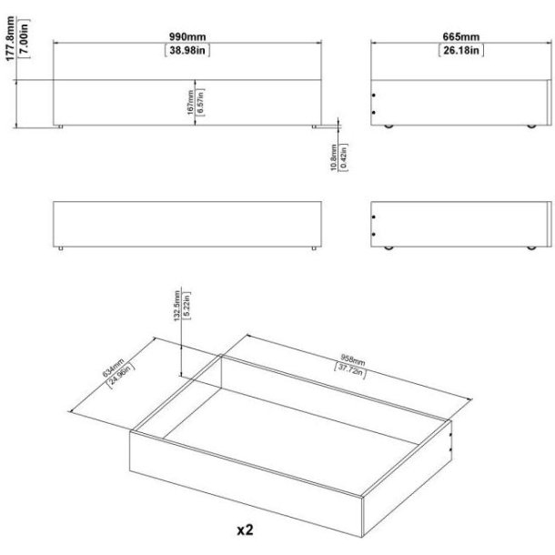 Nibe 2 stk bredde 99 cm sengeskuffer i beton look.