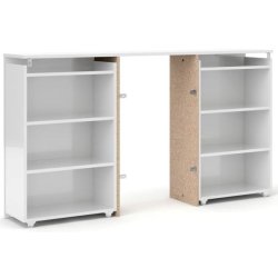 Nibe 140 cm hovedgavl i hvid h�jglans med 2 skabe p� hjul til opbevaring.