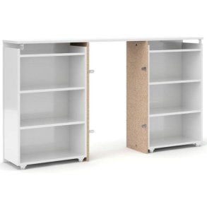 Nibe 140 cm hovedgavl i hvid h�jglans med 2 skabe p� hjul til opbevaring.