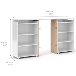 Nibe 140 cm hovedgavl i hvid h�jglans med 2 skabe p� hjul til opbevaring.