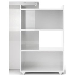 Nibe 140 cm hovedgavl i hvid h�jglans med 2 skabe p� hjul til opbevaring.