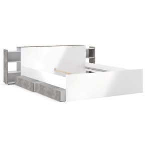 Nibe 160 cm hovedgavl i beton look med 2 skabe p� hjul til opbevaring.