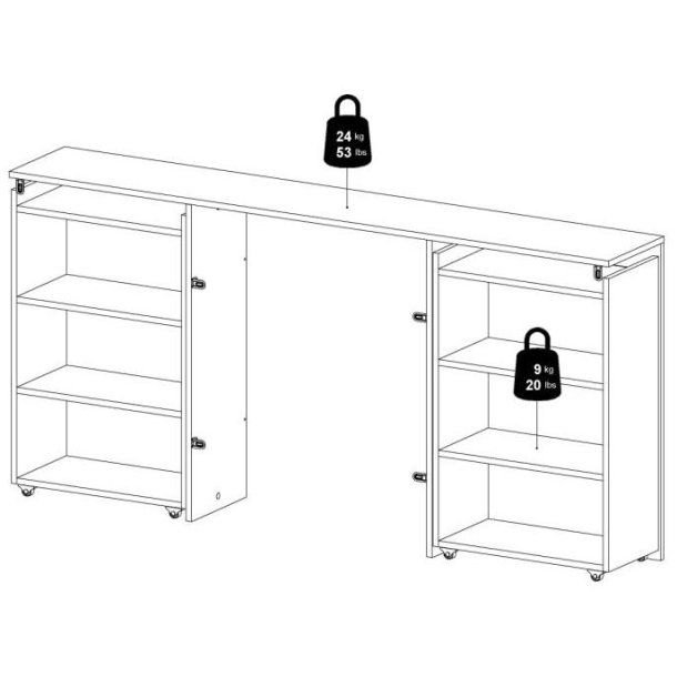 Nibe 160 cm hovedgavl i beton look med 2 skabe p� hjul til opbevaring.