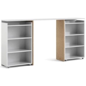 Nibe 160 cm hovedgavl i hvid h�jglans med 2 skabe p� hjul til opbevaring.