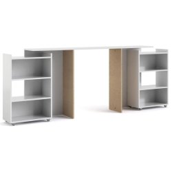 Nibe 160 cm hovedgavl i hvid h�jglans med 2 skabe p� hjul til opbevaring.