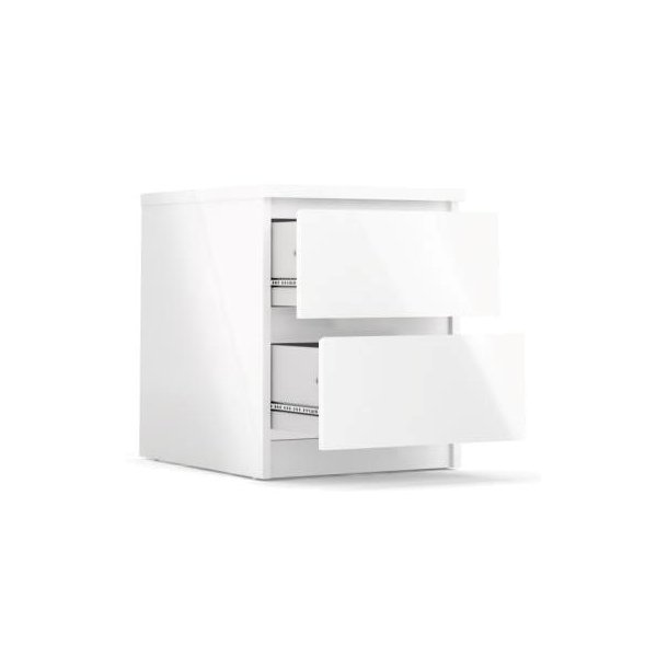 Nibe 40 cm bredt natbord i hvid h�jglans med 2 skuffer.