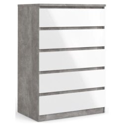 Nibe 75 cm bred kommode i beton look og med 5 skuffer.