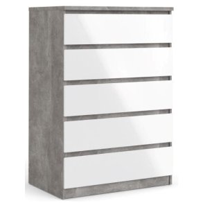 Nibe 75 cm bred kommode i beton look og med 5 skuffer.