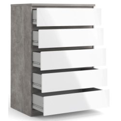 Nibe 75 cm bred kommode i beton look og med 5 skuffer.