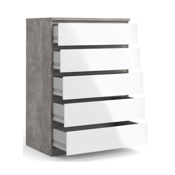 Nibe 75 cm bred kommode i beton look og med 5 skuffer.