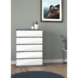 Nibe 75 cm bred kommode i beton look og med 5 skuffer.