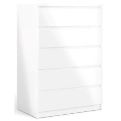 Nibe 75 cm bred hvid hjglans kommode med 5 skuffer.