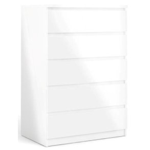 Nibe 75 cm bred hvid hjglans kommode med 5 skuffer.