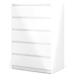 Nibe 75 cm bred hvid hjglans kommode med 5 skuffer.