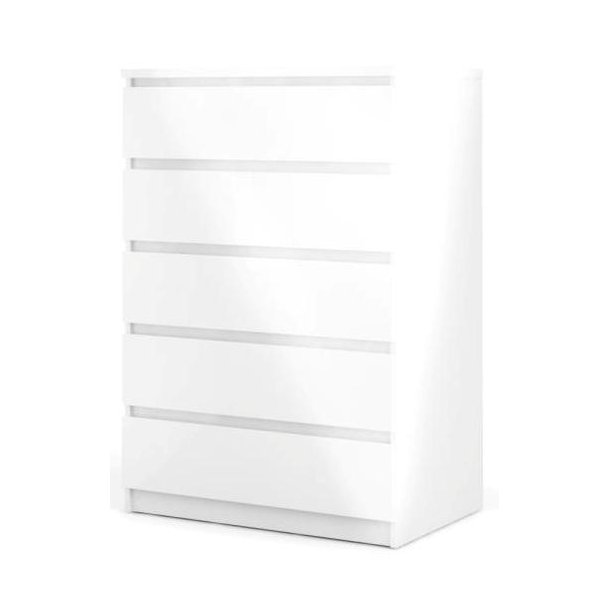 Nibe 75 cm bred hvid hjglans kommode med 5 skuffer.