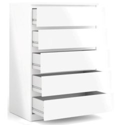 Nibe 75 cm bred hvid hjglans kommode med 5 skuffer.