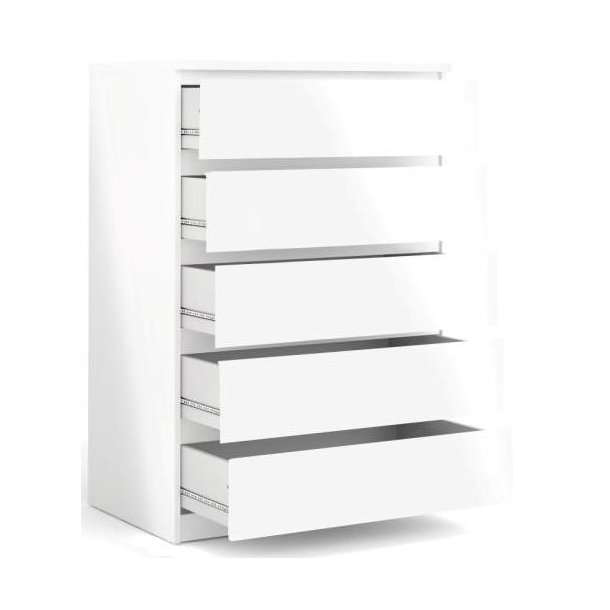 Nibe 75 cm bred hvid hjglans kommode med 5 skuffer.