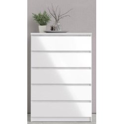 Nibe 75 cm bred hvid hjglans kommode med 5 skuffer.