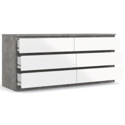 Nibe 150 cm bred kommode i beton look og med 2 x 3 skuffer.