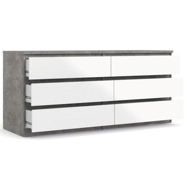 Nibe 150 cm bred kommode i beton look og med 2 x 3 skuffer.