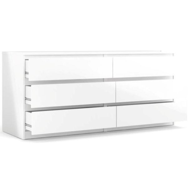 Nibe 150 cm bred i hvid hjglans med 2 x 3 skuffer.